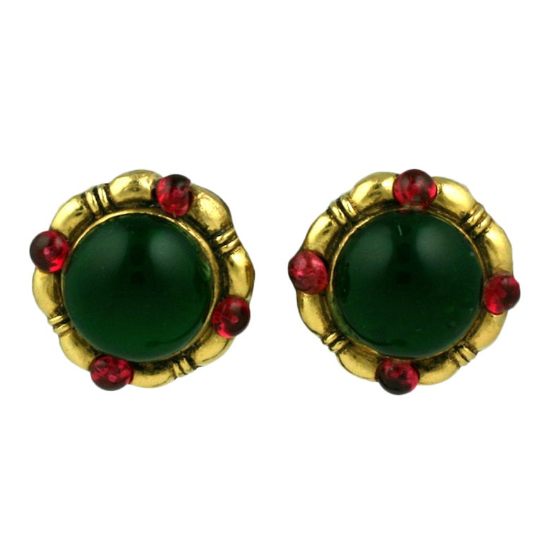 Chanel Poured Glass Emerald Earrings For Sale