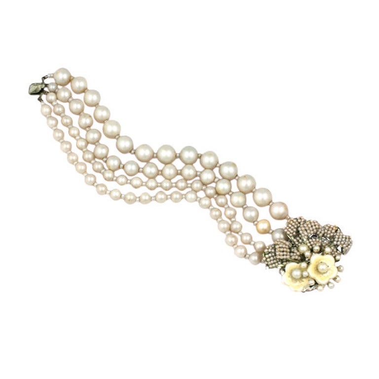 Rare Miriam Haskell Elaborate Fresh Water Pearl Bracelet For Sale