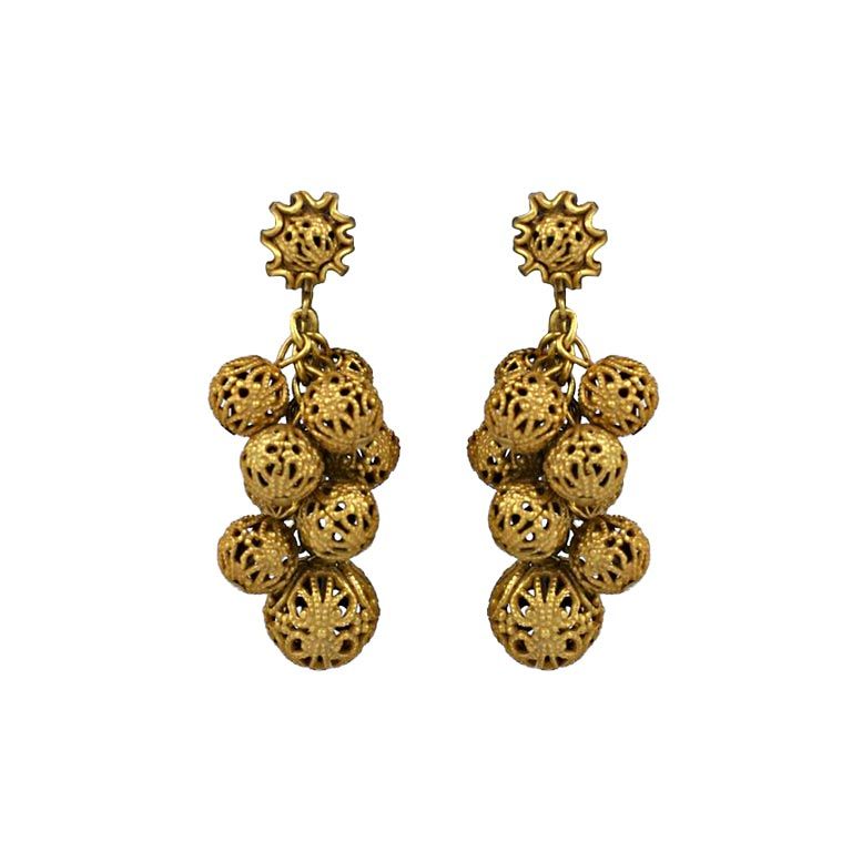 Miriam Haskell Gilt Filigree Grape Earrings