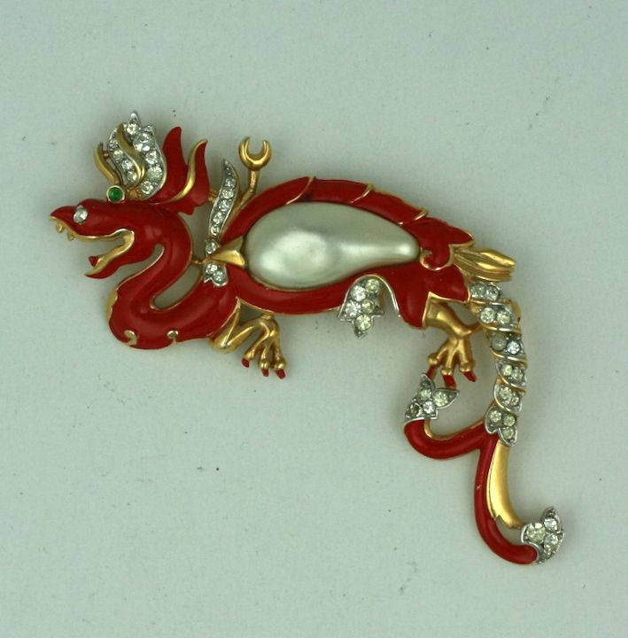 Trifari Pearl Belly Dragon