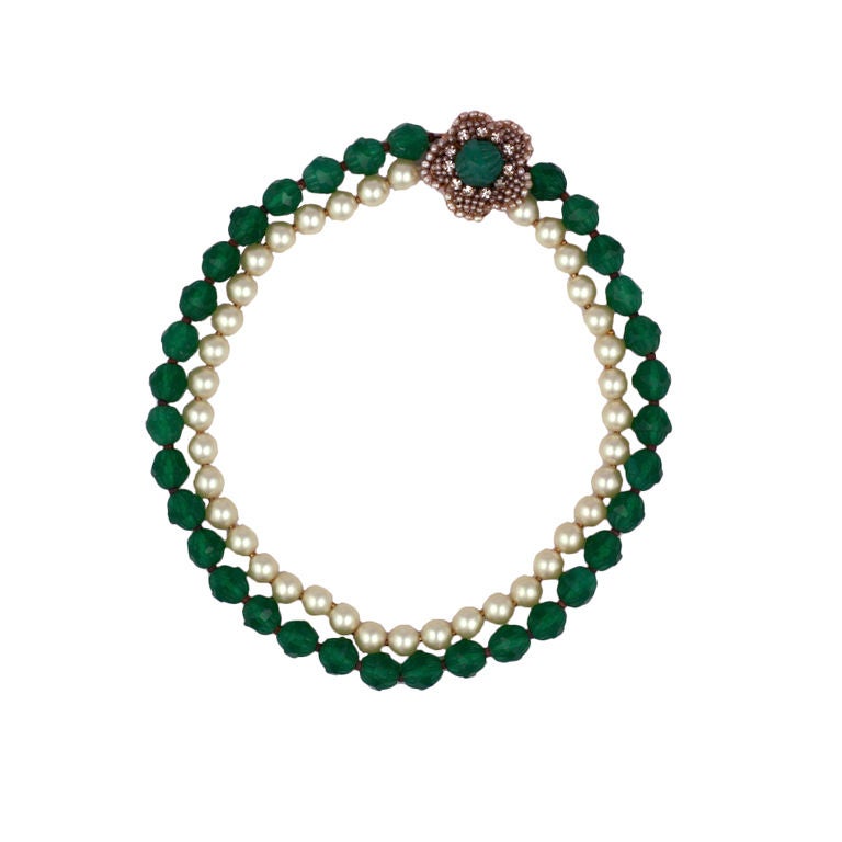 Miriam Haskell Pearl and Jade Necklace For Sale