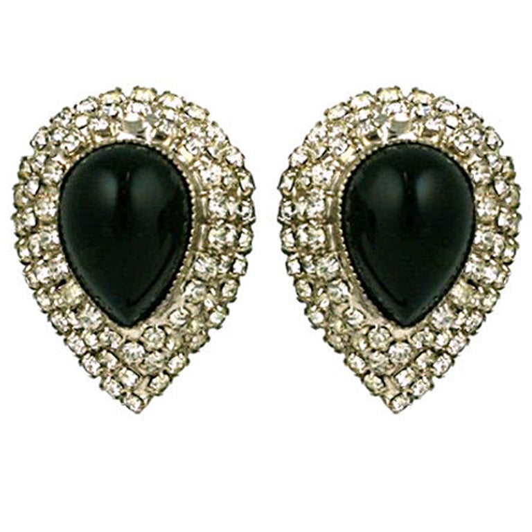 De Lillo Jet and Pave Earrings For Sale