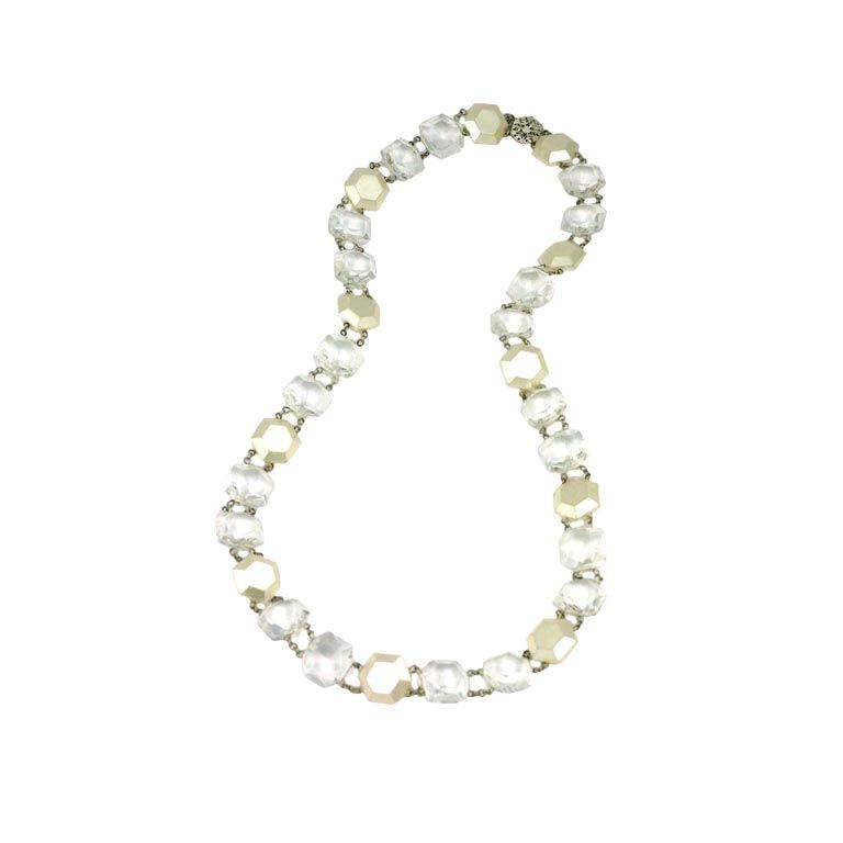 Miriam Haskell Pearl and Crystal Lucite Necklace For Sale