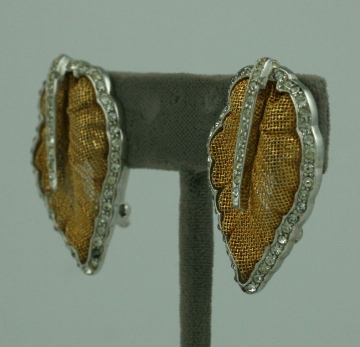 Women's Pave and Gold Mesh Leaf Earrings