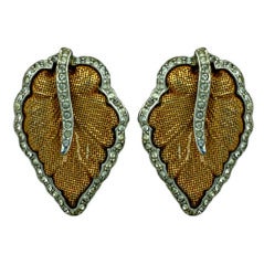 Pave and Gold Mesh Leaf Earrings