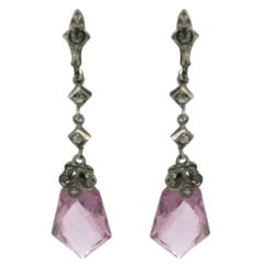 Antique Art Deco  Czechoslovakia Marcasite Amethyst Crystal Earring