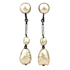 Antique Art Deco Louis Rousselet Baroque Pearl  Earrings