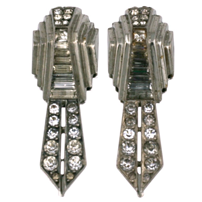 Mecan Machine Age Sterling French Deco Clips For Sale