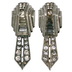Vintage Mecan Machine Age Sterling French Deco Clips