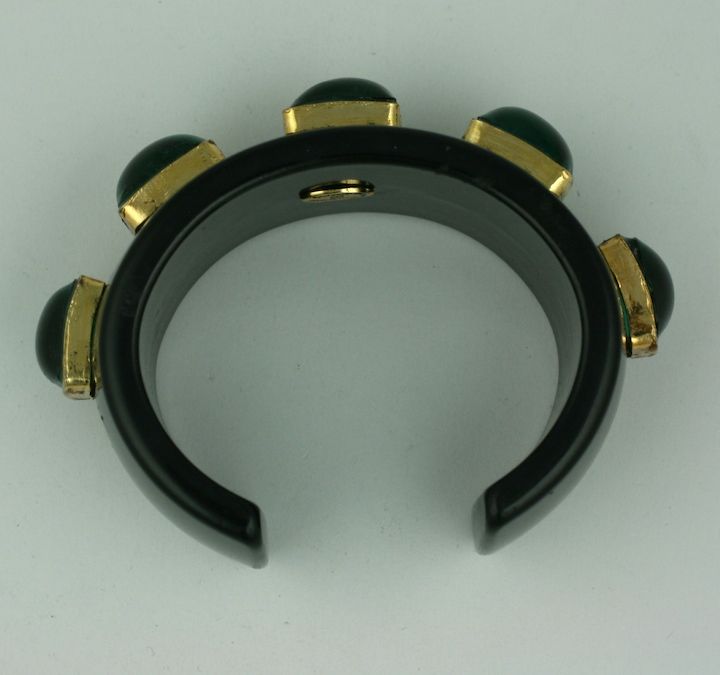 Women's Chanel Cuff with Emerald Poured Glass Stones For Sale