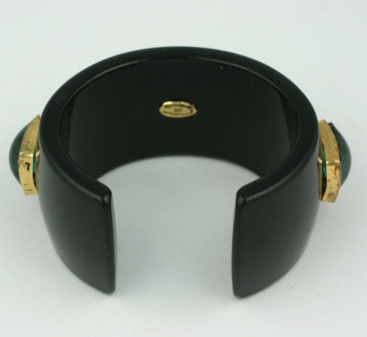 Chanel Cuff with Emerald Poured Glass Stones For Sale 1