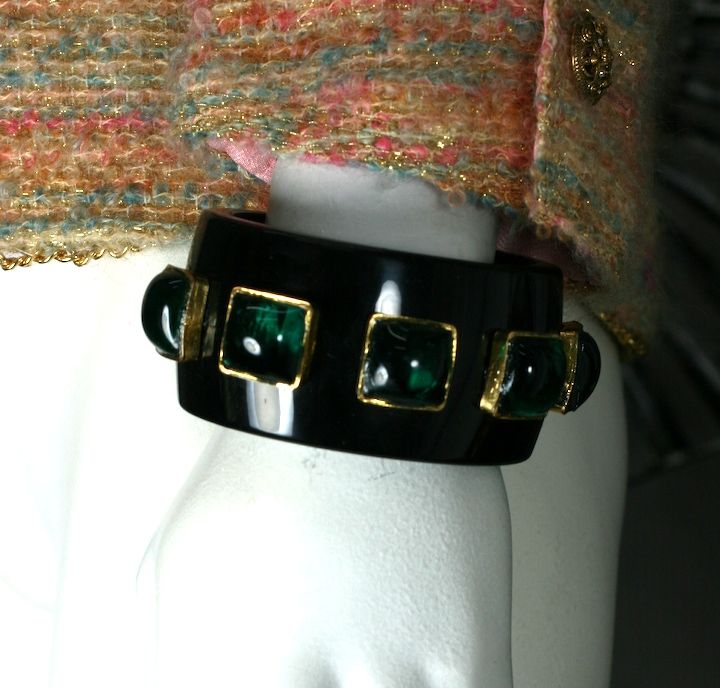 Chanel Cuff with Emerald Poured Glass Stones For Sale 2