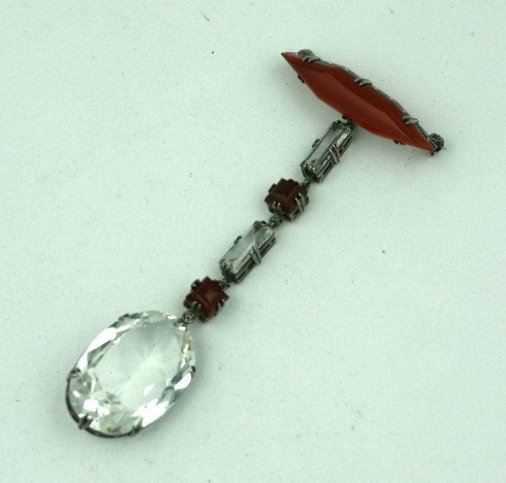 High style art deco pendant brooch with faceted carnelian and rock crystal. Beautiful quality, likely of German manufacture circa 1930s. Set in silver.<br />
Excellent condition<br />
4