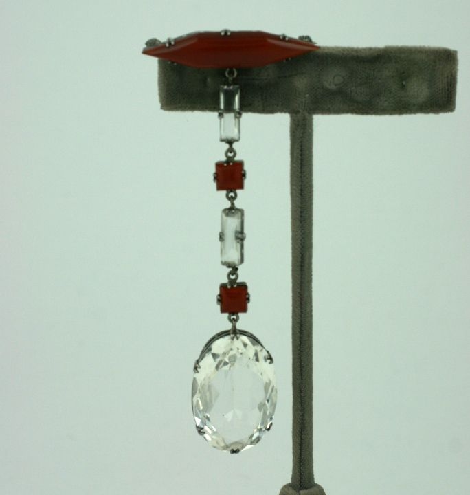 Women's Art Deco Crystal and Carnelian Fob Brooch For Sale