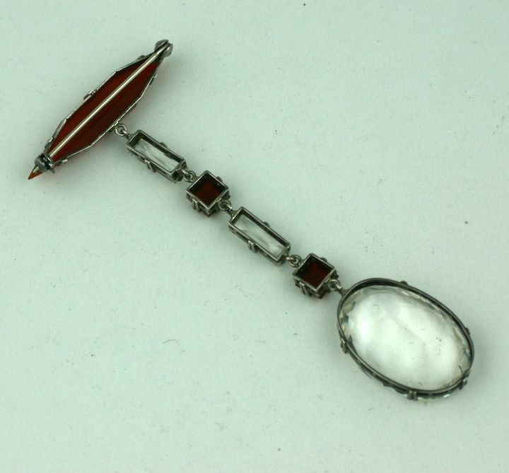 Art Deco Crystal and Carnelian Fob Brooch For Sale 1
