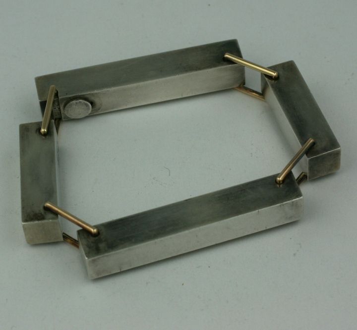 Amazing and unusual bracelet for either men or women by Hans Hansen, Denmark circa 1950s. Simple and striking in concept. <br />
4 