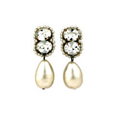 Antique Louis Rousselet Pearl and Diamante Earrings