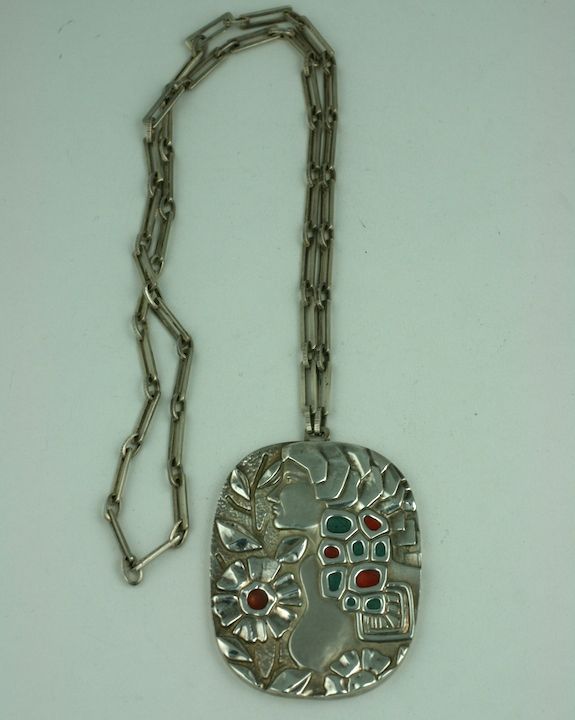 Women's Handmade Modernist Silver Pendant For Sale