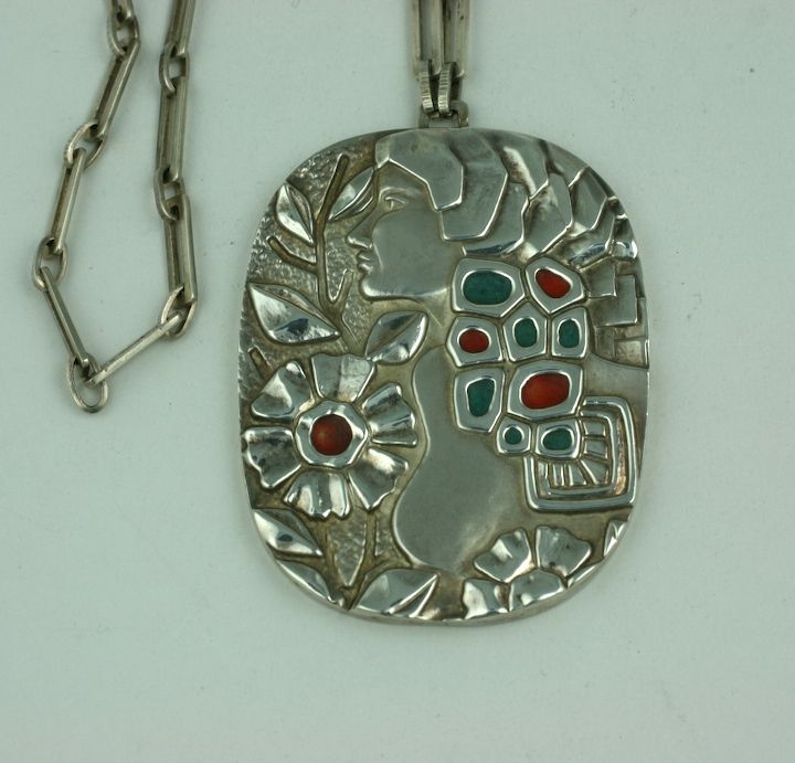 Handmade Modernist Silver Pendant For Sale 2