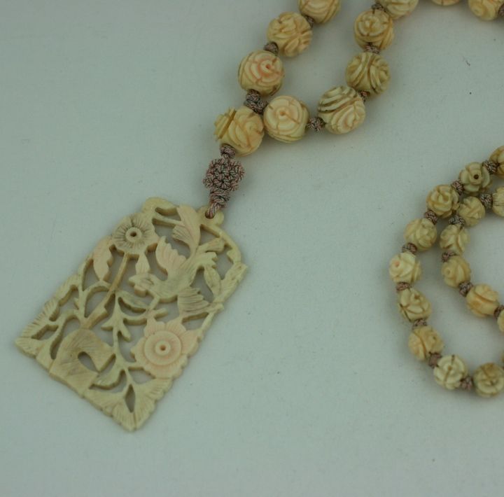 Women's Art Deco Carved Bone Flapper Necklace For Sale