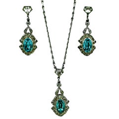 Art Deco Aquamarine Paste Parure