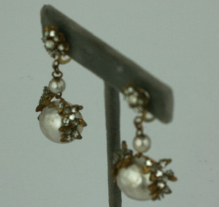 Women's Miriam Haskell Pearl and Diamonte Earrings