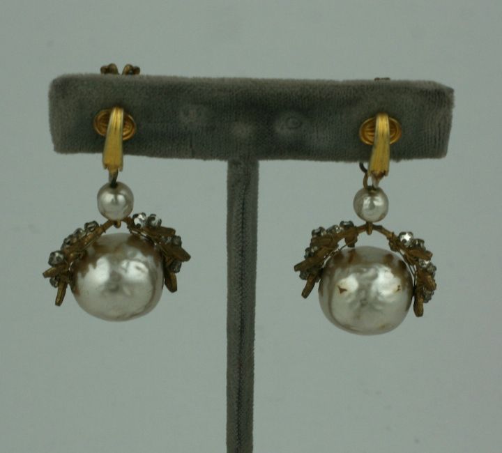 Miriam Haskell Pearl and Diamonte Earrings 1