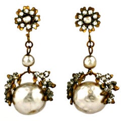 Vintage Miriam Haskell Pearl and Diamonte Earrings