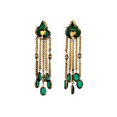 Miriam Haskell Emerald Crystal Long Earrings 9