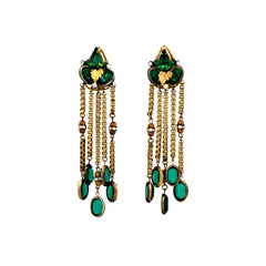 Retro Miriam Haskell Emerald Crystal Long Earrings