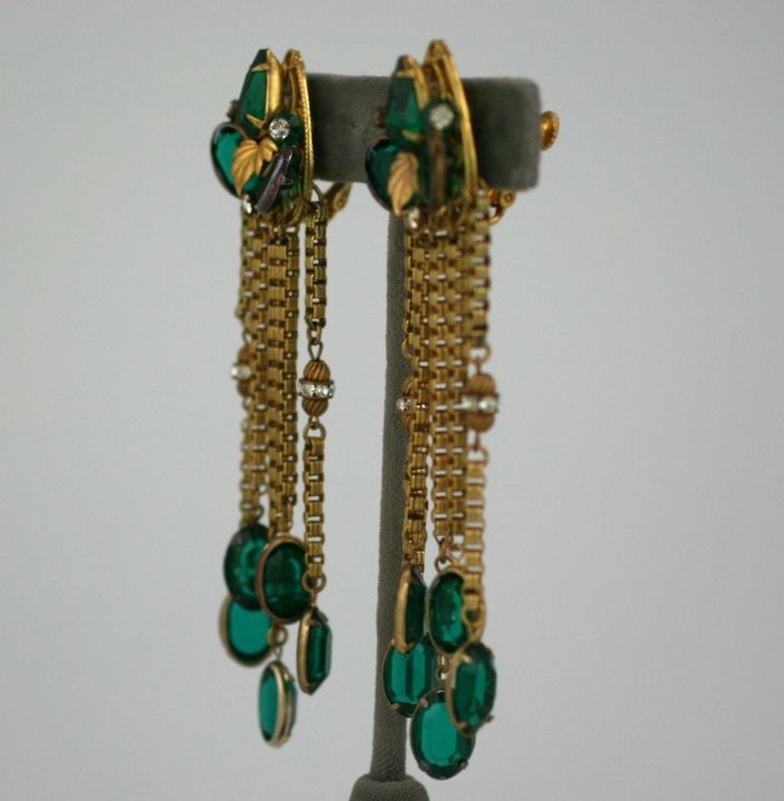 Miriam Haskell Emerald Crystal Long Earrings In Excellent Condition For Sale In New York, NY