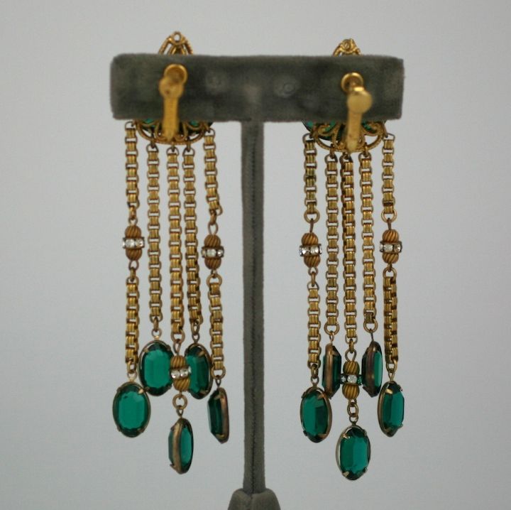 Women's Miriam Haskell Emerald Crystal Long Earrings For Sale