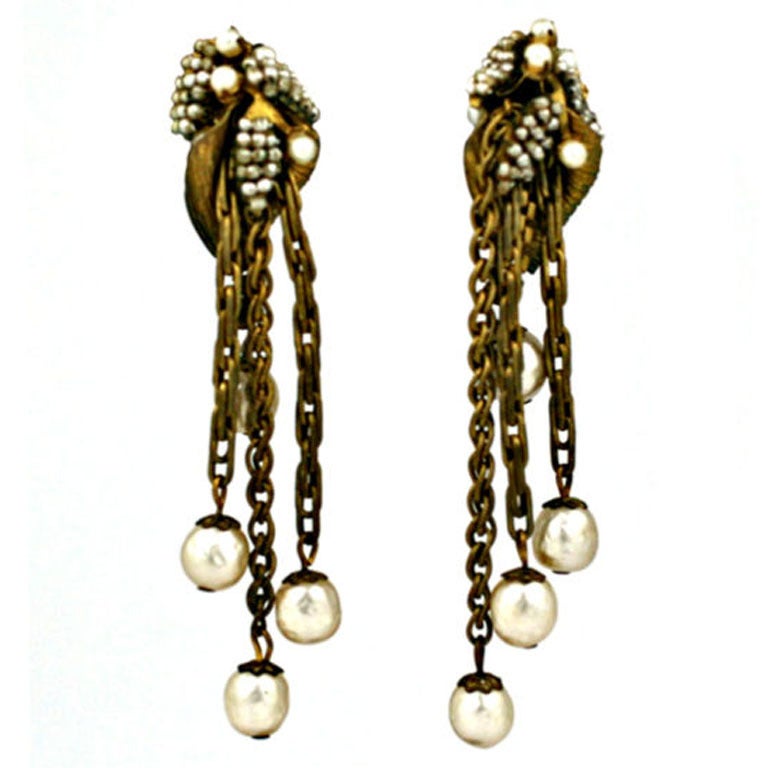 Miriam Haskell Haskell Cascade Pearl Earrings For Sale