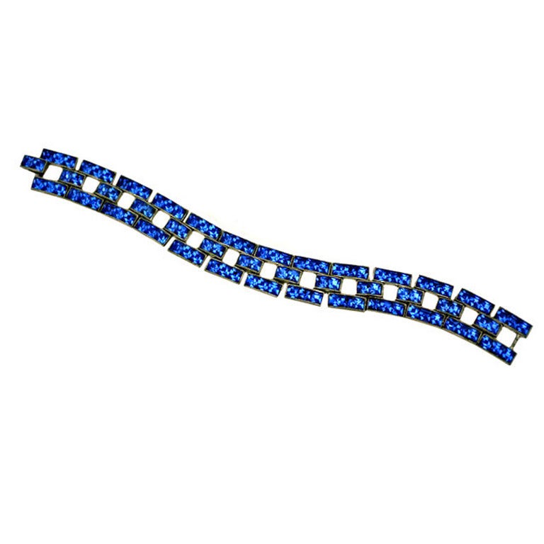 Deco Faux Sapphire Square Cut link Bracelet