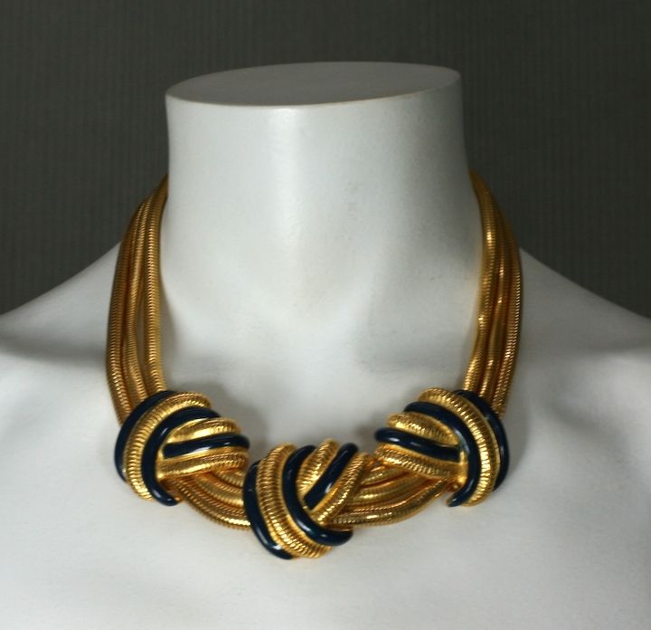 Gilt and Enamel Knot Necklace For Sale 1