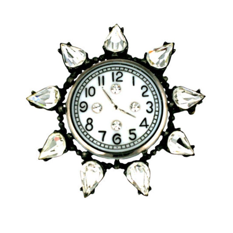 Milk Glass Clock Brooch For Sale