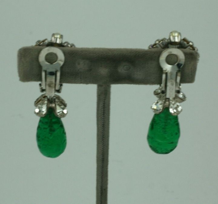 Schreiner Paste and Emerald Drop Earrings In Excellent Condition In New York, NY