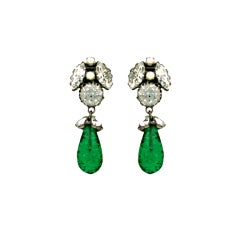 Schreiner Paste and Emerald Drop Earrings
