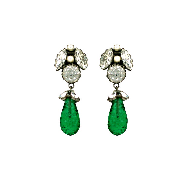 Schreiner Paste and Emerald Drop Earrings