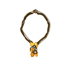 Haskell Halskette mit vergoldetem Blatt, Perlen und Pavé