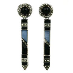 Art Deco Chalcedony, Onyx and Marcasite Earrings 5