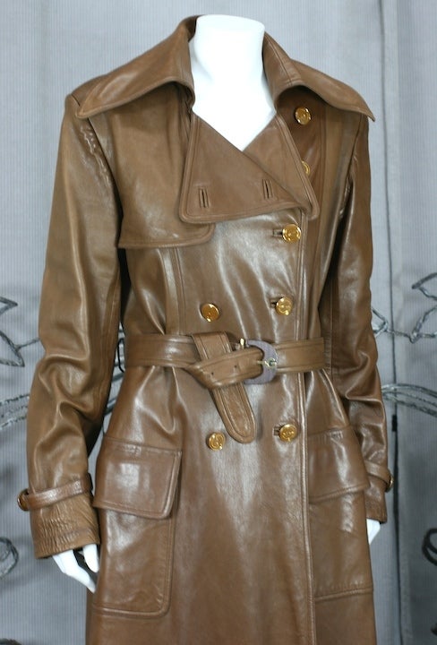 Gucci Caramel Leather Logo Trench at 1stDibs | gucci leather trench ...