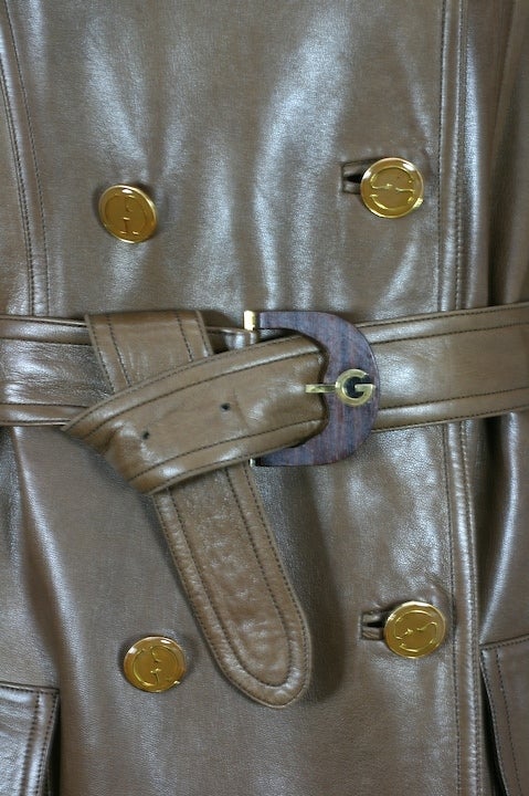 Brown Gucci Caramel Leather Logo Trench