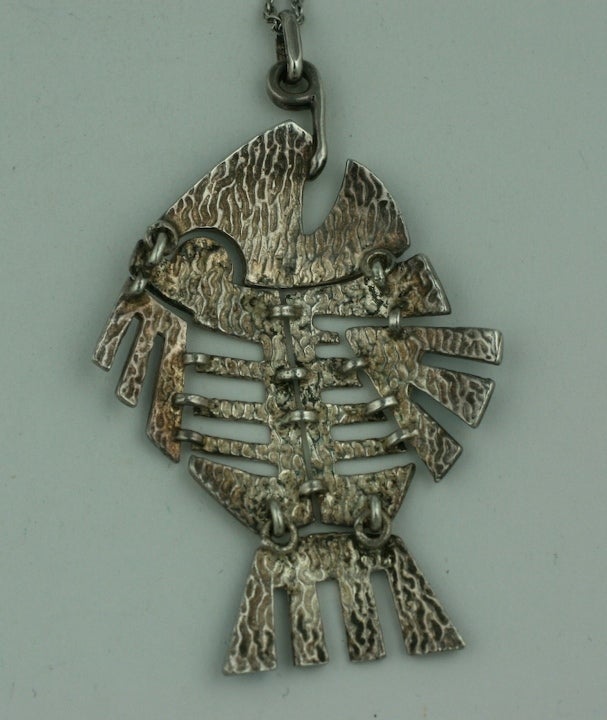 Women's Silver and Enamel Articulated Italian Fish Pendant For Sale