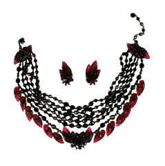Important Miriam Haskell Ruby Molded Glass Leaf and Paste Suite 7