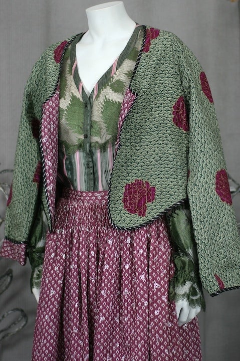 Geoffrey Beene Japonesque Silk Ensemble In Excellent Condition For Sale In New York, NY
