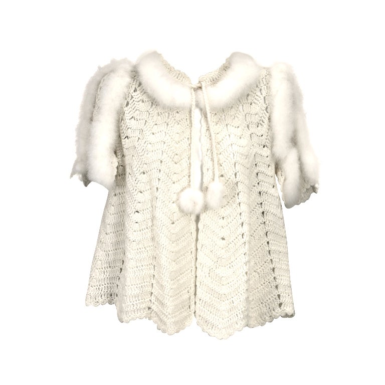 Hand Crochet Bed Jacket with Eiderdown For Sale