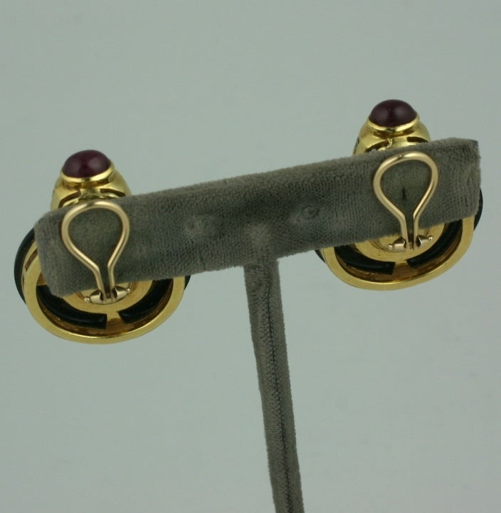 Women's Mabe Pearl, Diamond, Onyx and Ruby Earclips