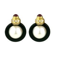Mabe Pearl, Diamond, Onyx and Ruby Earclips 7