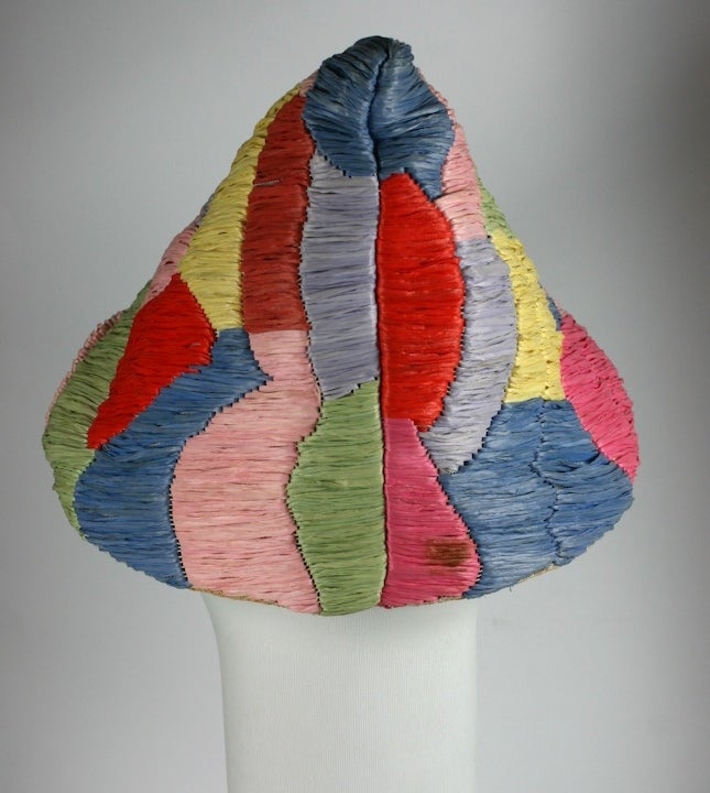 Italian Raffia and Straw Harlequin Pattern 1950s Resort Hat In Excellent Condition In New York, NY